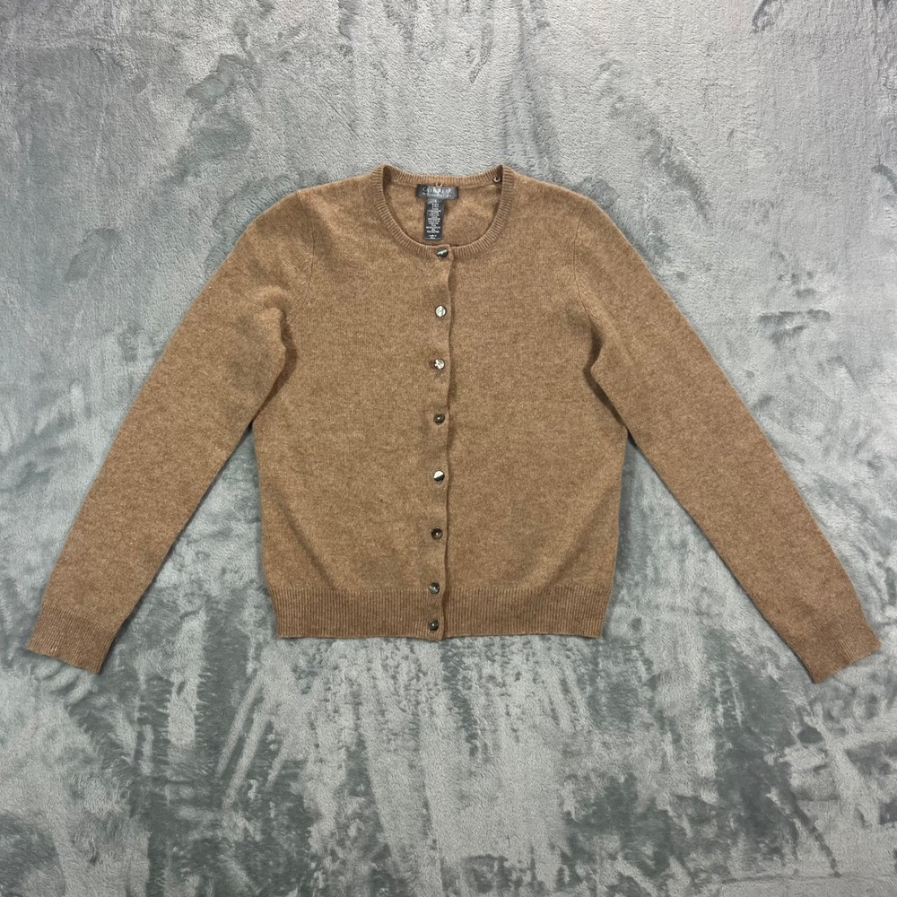 Charter Club 100% Cashmere Cardigan Womens Small Tan 2-Ply Button Front Sweater